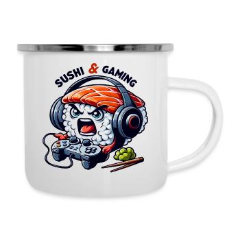 Sushi playing video games - Camper Mug - white - Right