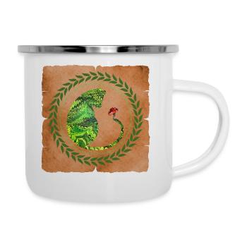 katze mit pilz e 35 - Emaille-Tasse - Weiß - Rechts