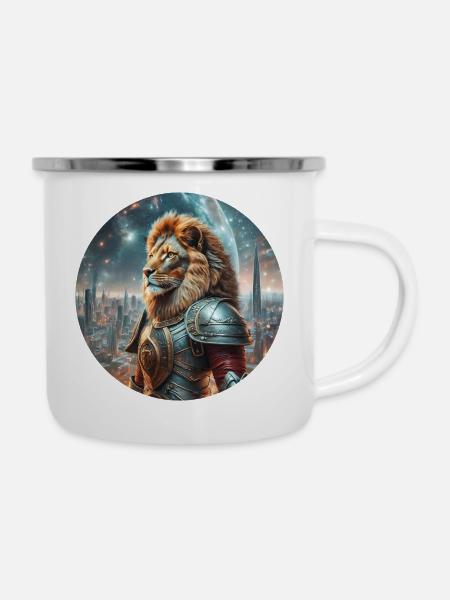Cyber-Löwe - Emaille-Tasse - Weiß