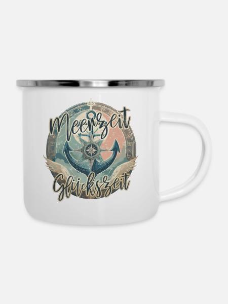 Meerzeit ist Glückszeit - Emaille-Tasse - Weiß
