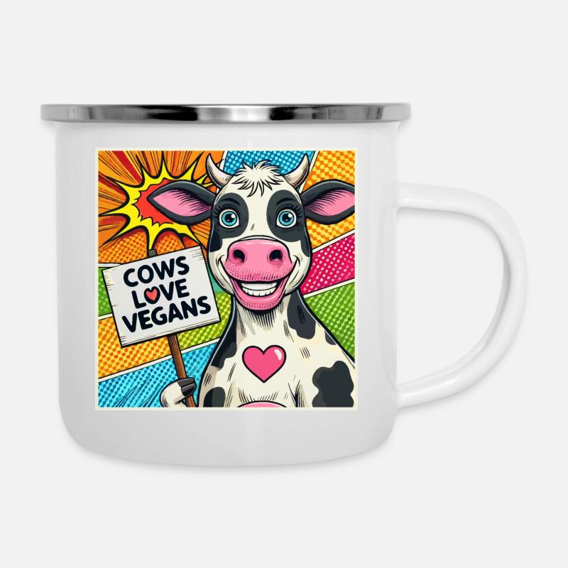Cows Love Vegans Popart - Emaille-Tasse - Weiß