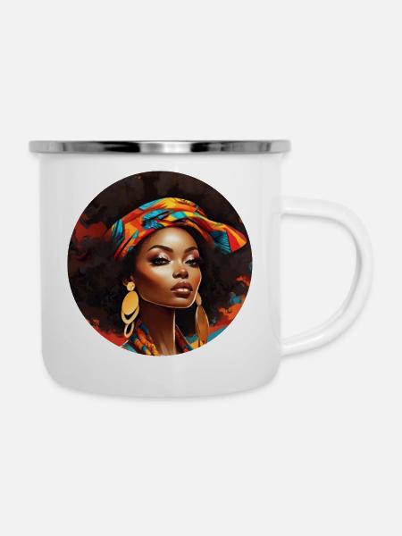 Funkeln im Afro-Stil - Emaille-Tasse - Weiß