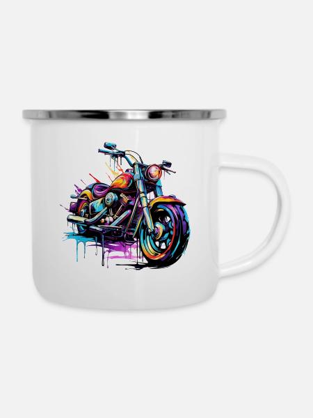 Retro Motorrad Graffity - Emaille-Tasse - Weiß