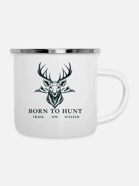 BORN TO HUNT - Emaille-Tasse - Weiß