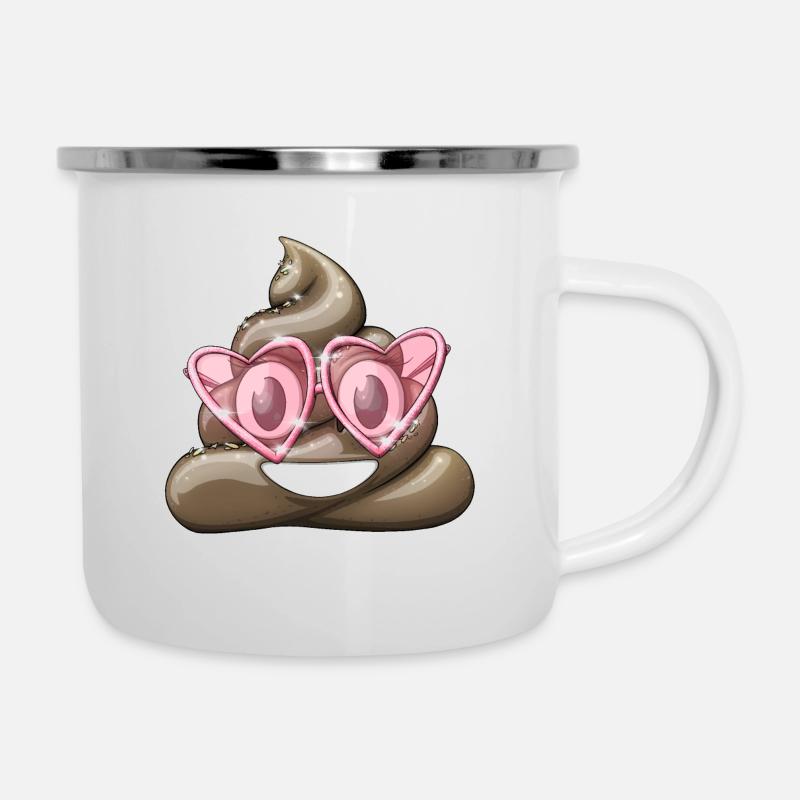 Häufen Sie Kacke mit rosa Gläsern ab - Emaille-Tasse - Weiß