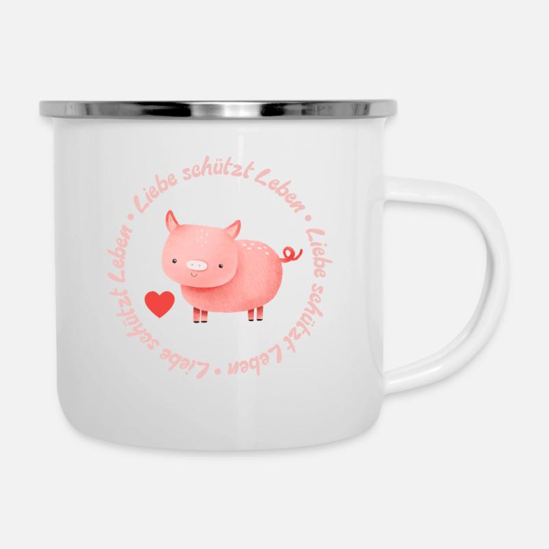 L’amour protège la vie – Cochon - Tasse émaillée - blanc