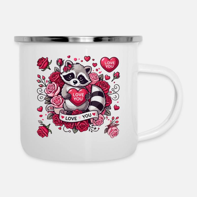 Mignon raton laveur Conception de la Saint-Valentin - Tasse émaillée - blanc