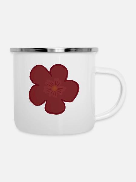 Rote Blume - Emaille-Tasse - Weiß