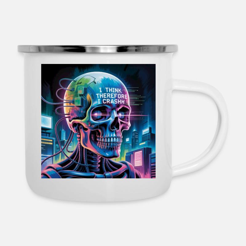 Cyberpunk Skull with Technology Quotes - Camper Mug - white