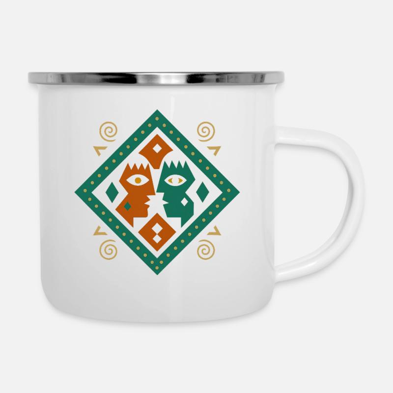 Stammesgesichter Kunst - Emaille-Tasse - Weiß