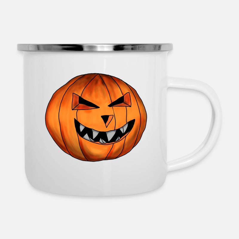 Creepy pumpkin head with evil grin - Camper Mug - white