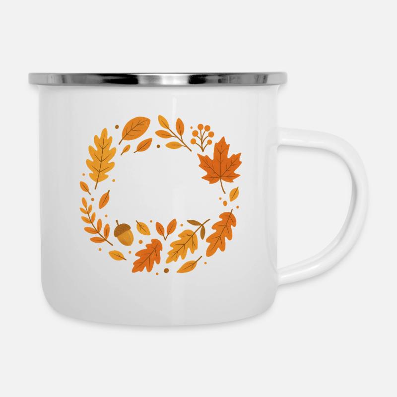 Herbstlaub Wreath Design - Emaille-Tasse - Weiß