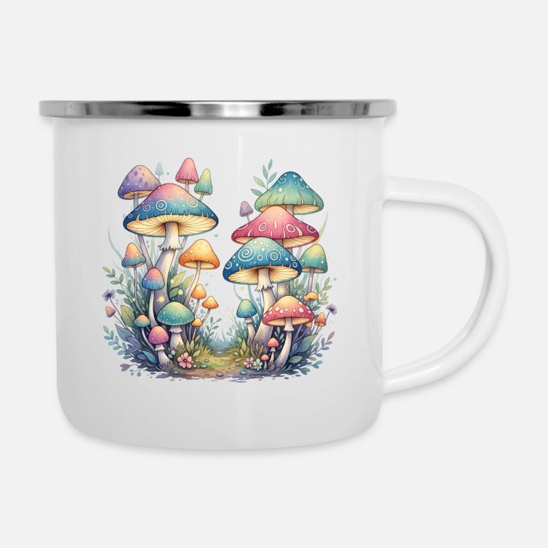 Fantasy mushroom forest in pastel colors - Camper Mug - white