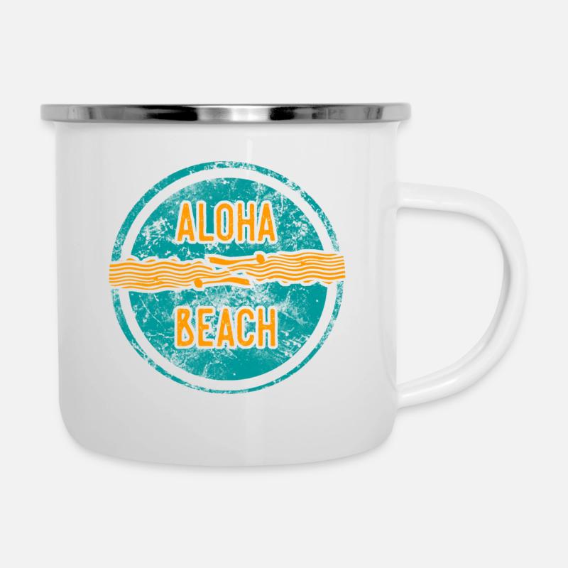 Aloha Beach Vintage Badge - Tasse émaillée - blanc