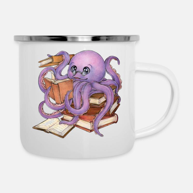 Reading Octopus in Stack of Books Book Gift - Camper Mug - white