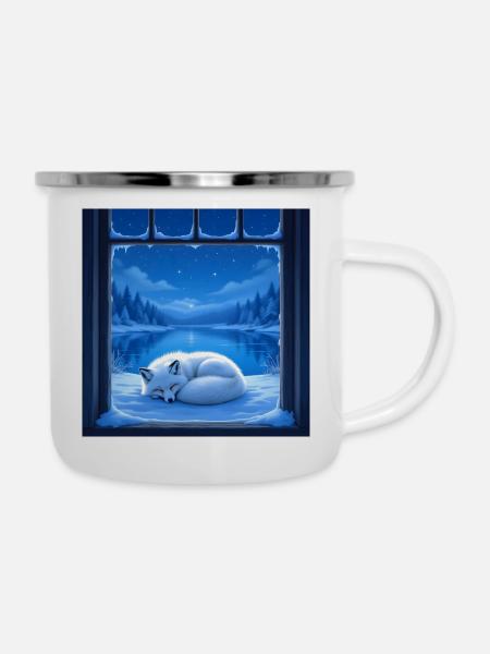Schneefuchs - Emaille-Tasse - Weiß
