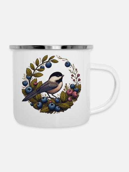 Heidelbeerkranz Meisen - Emaille-Tasse - Weiß