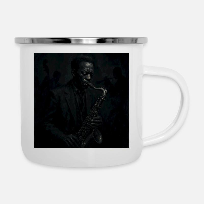 Deep Black Night Saxophone - Camper Mug - white