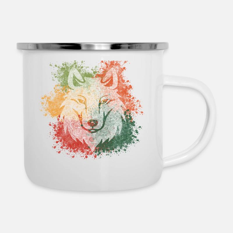 Zentangle Wolf - Camper Mug - white