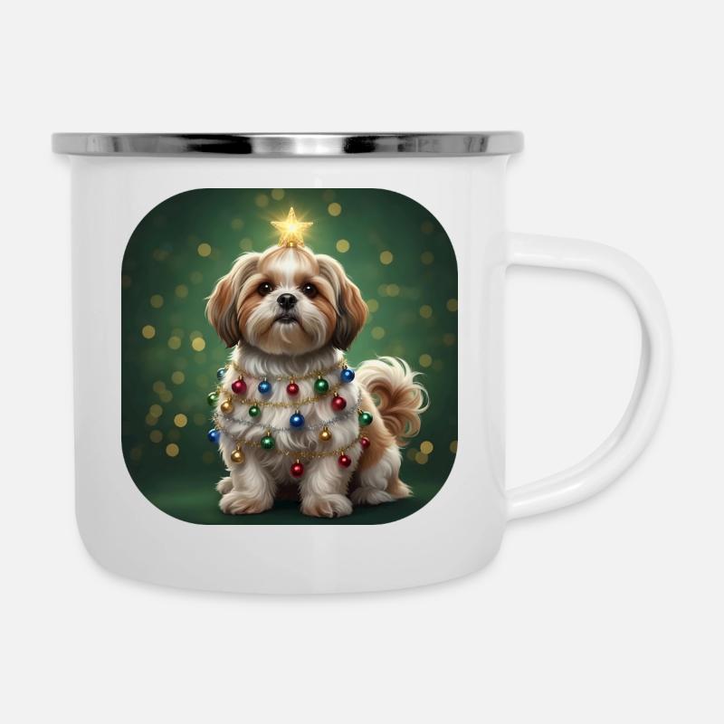 Chiot en guirlande de Noël - Tasse émaillée - blanc