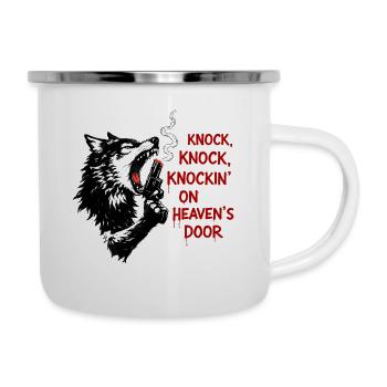 Wolfskopf mit Pistolenmotiv - Emaille-Tasse - Weiß - Rechts