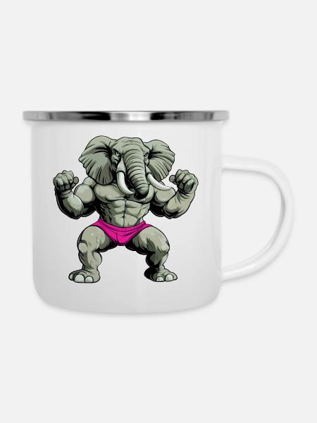 Starker Elefant - Emaille-Tasse - Weiß