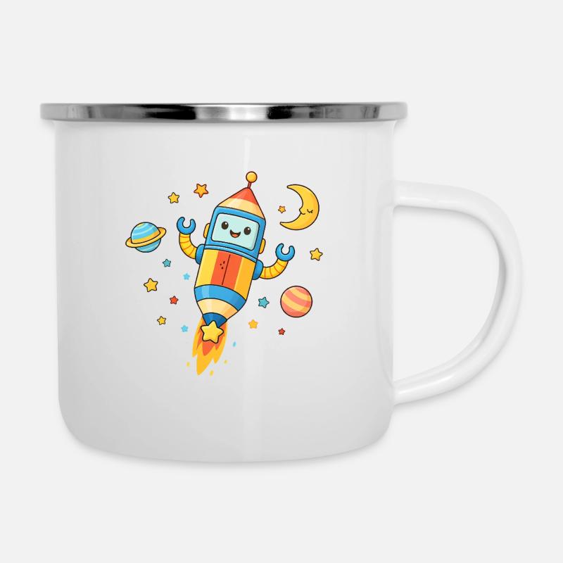 Colorful Space Rocket Motif - Camper Mug - white
