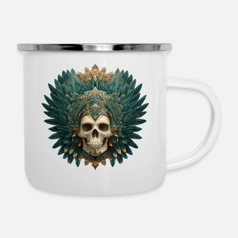 Quetzal Calavera Skull - Camper Mug - white