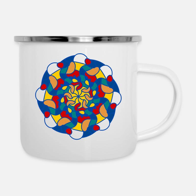 Helles Kaleidoskop-Mandala - Emaille-Tasse - Weiß