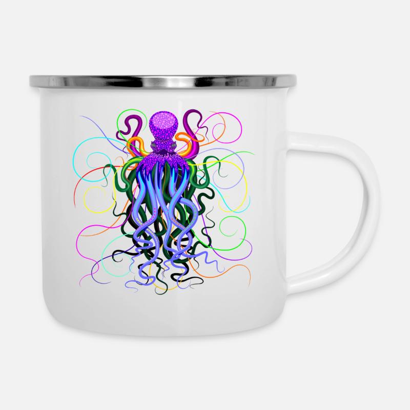Octopus Trippy Psychedelic Deep Ocean Creature - Camper Mug - white