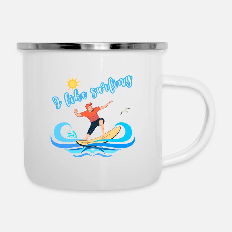 J’aime le surf – Design de plage d’été - Tasse émaillée - blanc
