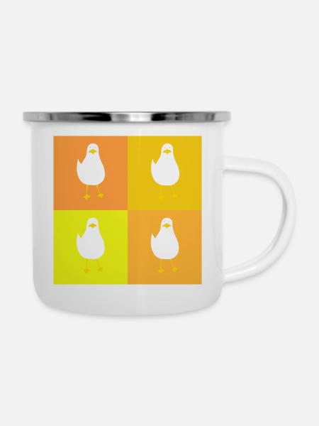 MeinsMeinsMeins - gelbes Möwen Pop up - Emaille-Tasse - Weiß