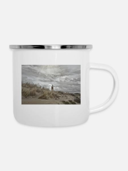 Leuchtturm hinter den Dünen - Emaille-Tasse - Weiß