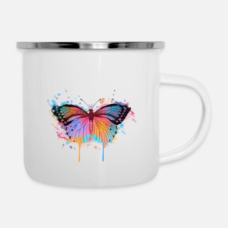 Schmetterling bunt - Emaille-Tasse - Weiß