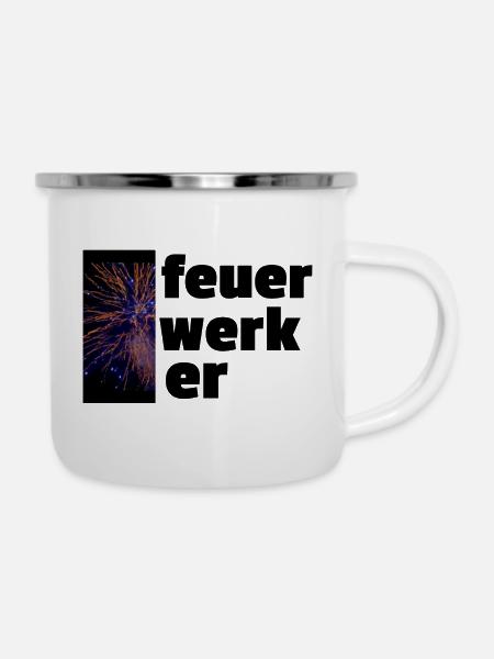 Feuerwerker - Emaille-Tasse - Weiß