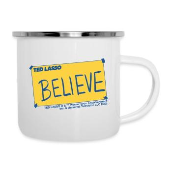 Ted Lasso Believe Schriftzug Blau Und Gelb - Emaille-Tasse - Weiß - Rechts