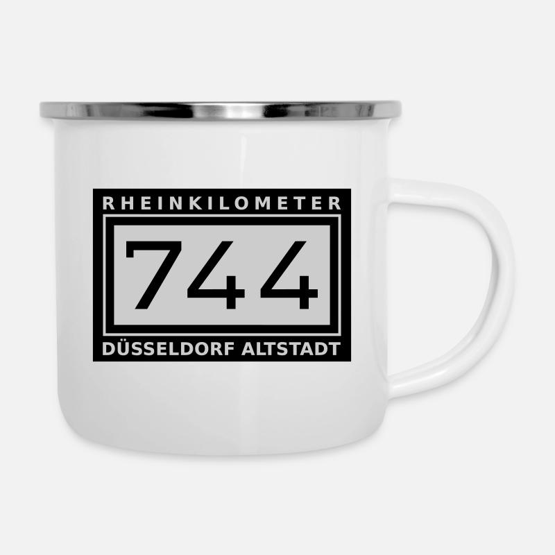 Rheinkilometer 744 Düsseldorf Altstadt - Emaille-Tasse - Weiß