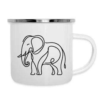 Elephant Line Art - Emaille-Tasse - Weiß - Rechts