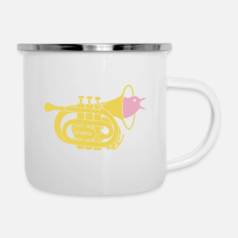Trompetenvogel - Emaille-Tasse - Weiß