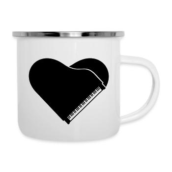 I Love Klavier Piano Herz Musik Instrument Liebe - Emaille-Tasse - Weiß - Rechts