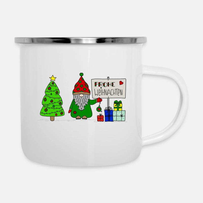 NICE Wichtel mit Tannenbaum und Geschenken - Emaille-Tasse - Weiß