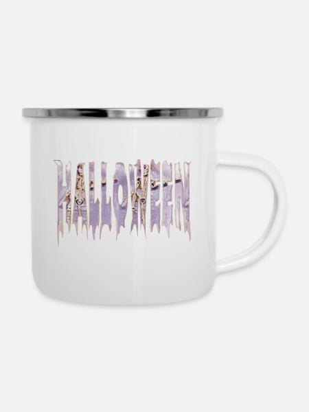 Eisiger Halloween Schriftzug Skelett Gothic - Emaille-Tasse - Weiß