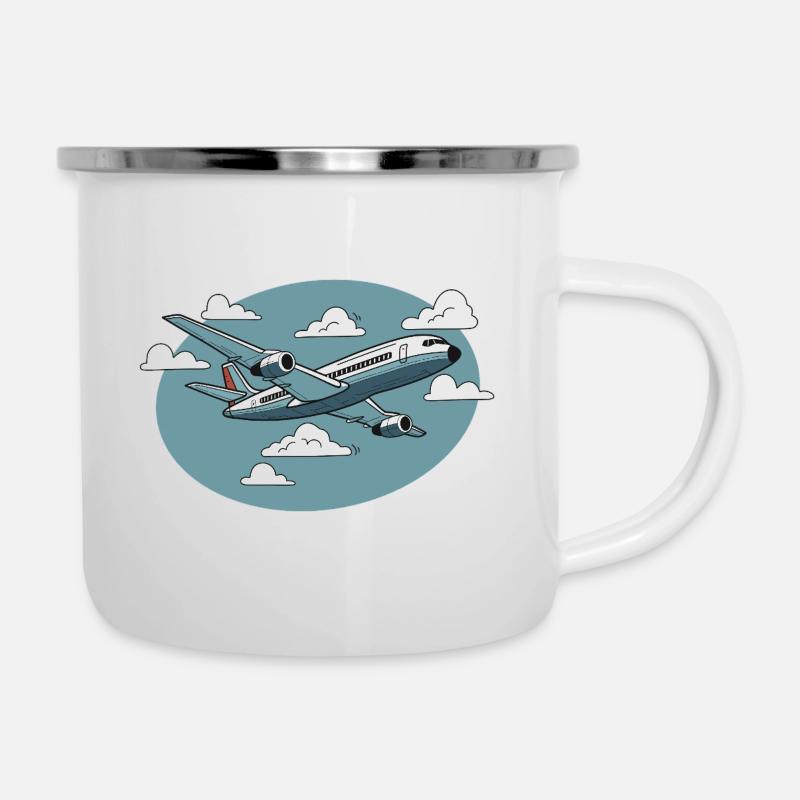 Dessin animé d’aviation dans le ciel bleu - Tasse émaillée - blanc