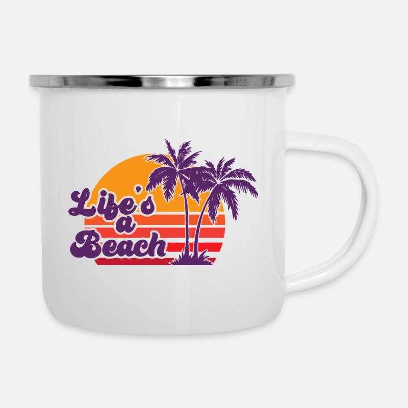 Life is a Beach Sunset with Palms - Emaille-Tasse - Weiß