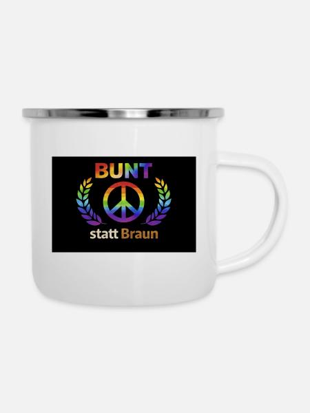 BUNT statt Braun Regenbogenlogo - Emaille-Tasse - Weiß