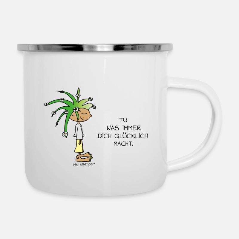 Glücklich - Emaille-Tasse - Weiß
