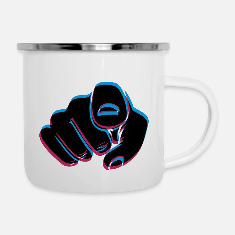 3D Effekt Hand - Emaille-Tasse - Weiß