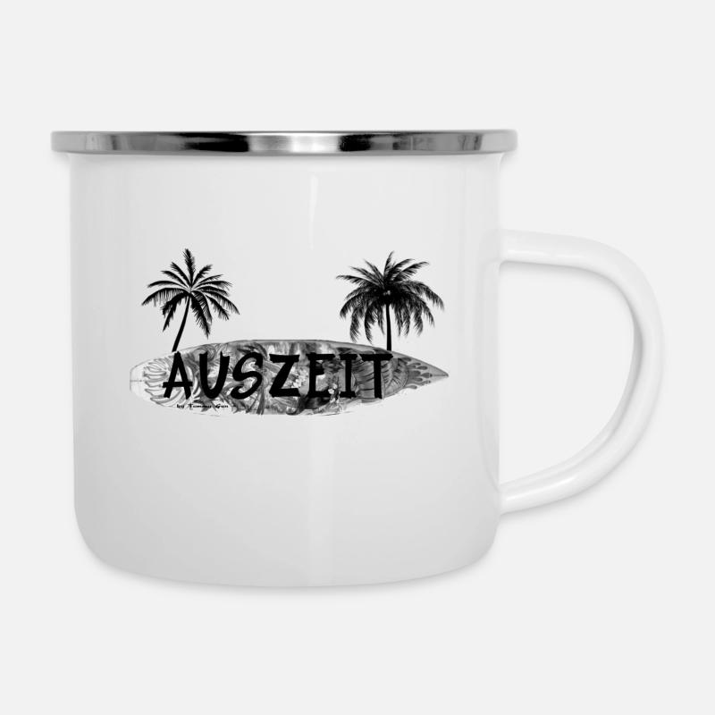 Auszeit Surfbrett - Emaille-Tasse - Weiß