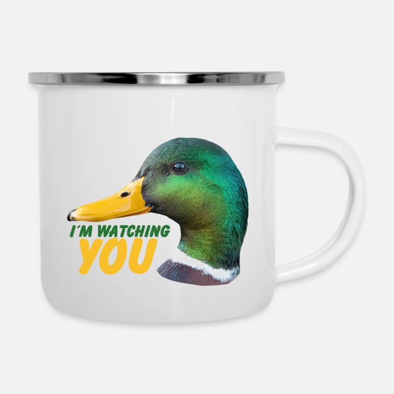Ente - Ich beobachte Dich - Emaille-Tasse - Weiß