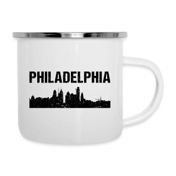 Philadelphia City Skyline - Emaille-Tasse - Weiß - Rechts